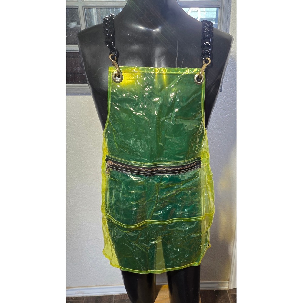 Major Moon Shine Neon Yellow Vinyl Chain Strap Apron Dress Clear PVC Utility